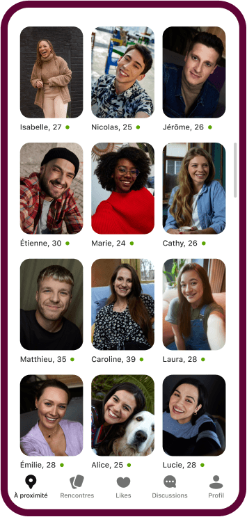 L'application Badoo affichant une grille de différents profils de femmes.